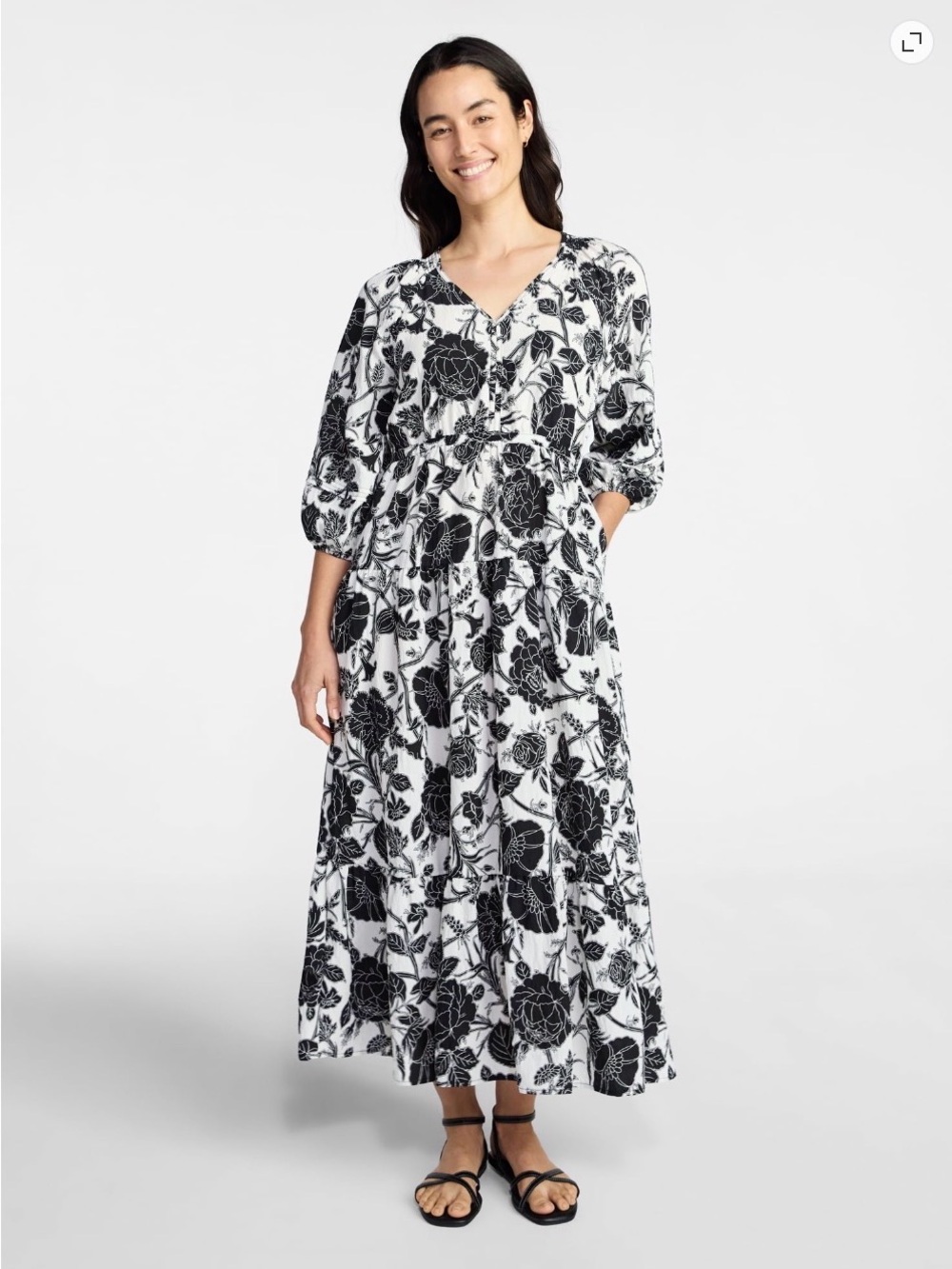 Time and Tru V-Neck Maxi Dress w/ 3/4 Sleeves - Picture 1 of 3
